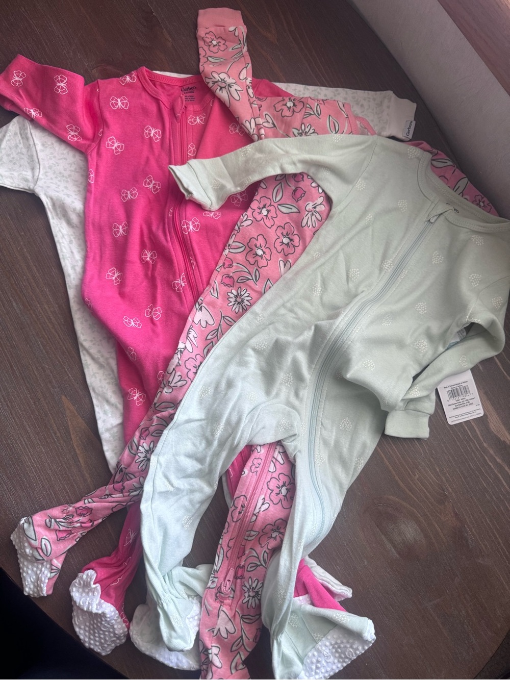 Gerber Pink and Mint Floral & Solid Footed Pajama Set